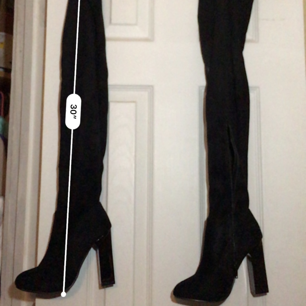 Black Thigh High Ankle Zip Block Heel Boots